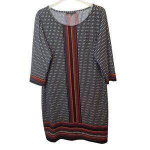 Mlle Gabrielle‎ Sheath Knit Dress Size 3X Black White Multi Geometric 3/4 Sleeve